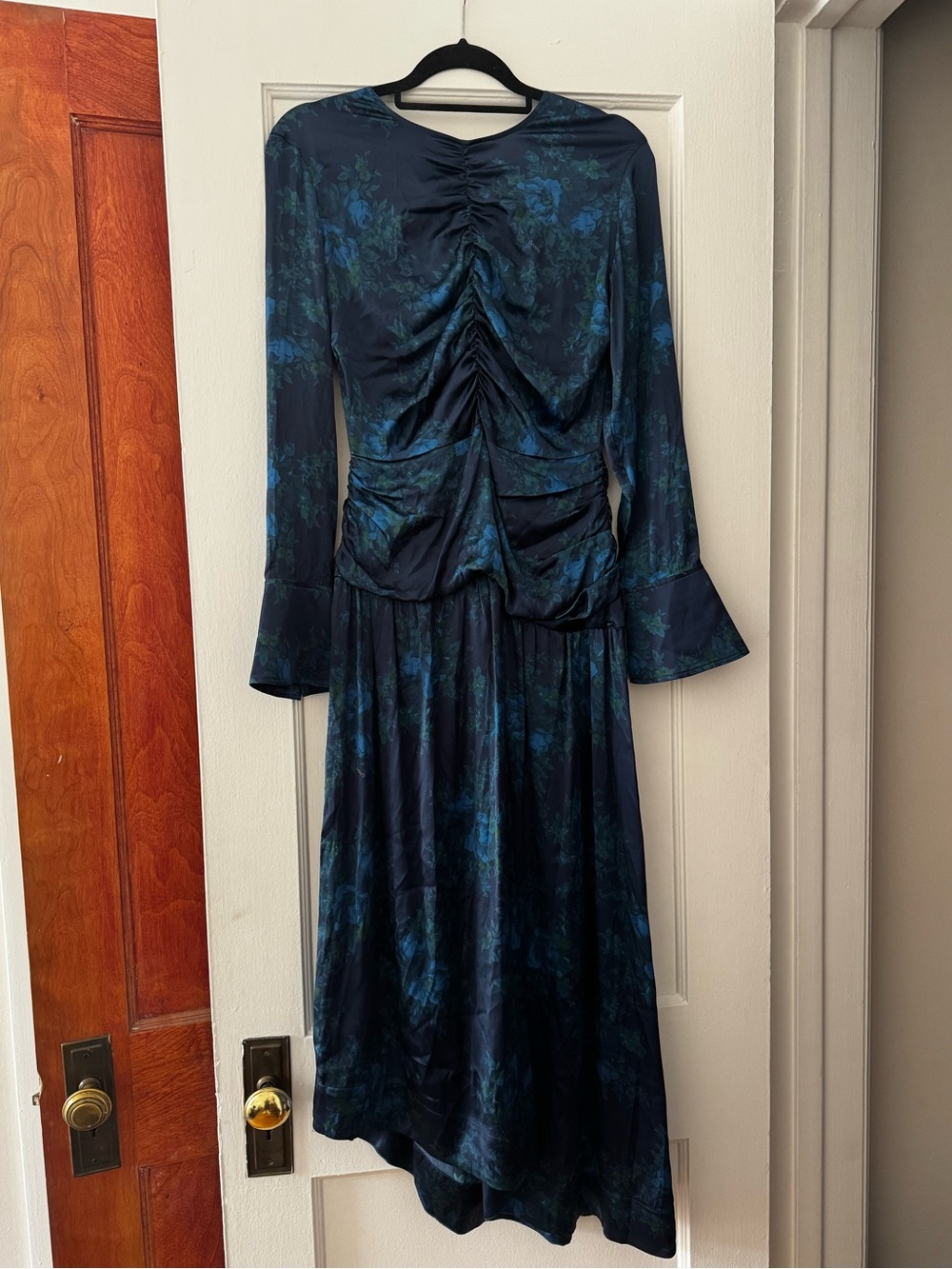 Ganni Silk Blue Asymmetrical Maxi Dress